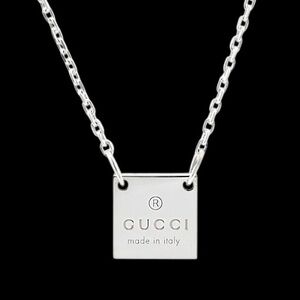 NIB Gucci Silver Square Pendant Necklace full set Authentic